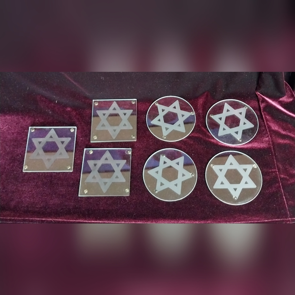 7 Hanukkah Round and Square Clear Glass Coasters